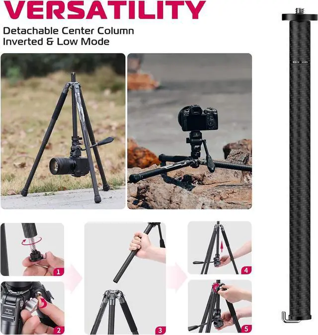 Alt view image 7 of 7 - ULANZI Video Travel Tripod, 61.4" Lightweight Carbon Fiber Camera Tripod with Quick Release 1/4" Screw & Video Head, for Most Cameras/DSLR/Projector, Weight 2.38lbs, Maxload 22lbs