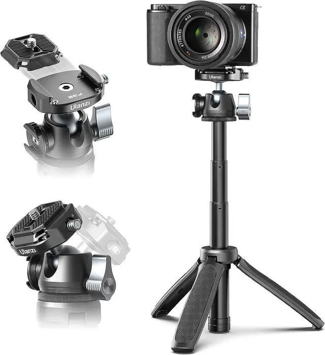 Main image of ULANZI Camera Tripod, MT-46 Aluminum Alloy Phone Tripod for Camera with F38 Quick Release Plate, 4 Levels Adjustment 360 Ball Head with Cold Shoe Lightweight Portable Vlog Travel Selfie Stick for DSLR