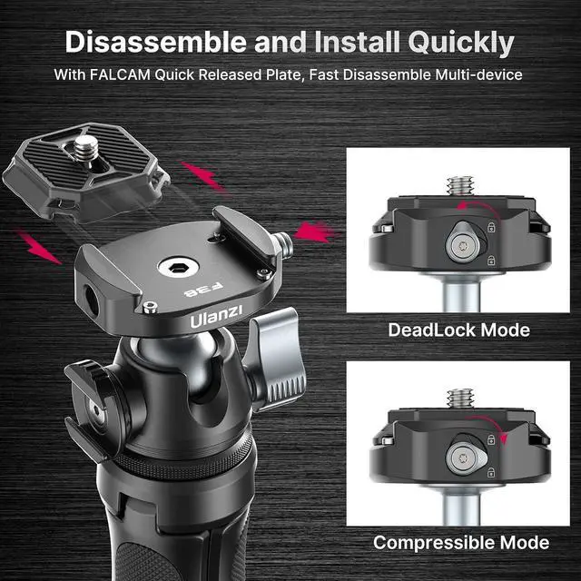 Alt view image 2 of 7 - ULANZI Camera Tripod, MT-46 Aluminum Alloy Phone Tripod for Camera with F38 Quick Release Plate, 4 Levels Adjustment 360 Ball Head with Cold Shoe Lightweight Portable Vlog Travel Selfie Stick for DSLR