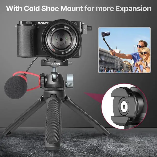 Alt view image 4 of 7 - ULANZI Camera Tripod, MT-46 Aluminum Alloy Phone Tripod for Camera with F38 Quick Release Plate, 4 Levels Adjustment 360 Ball Head with Cold Shoe Lightweight Portable Vlog Travel Selfie Stick for DSLR
