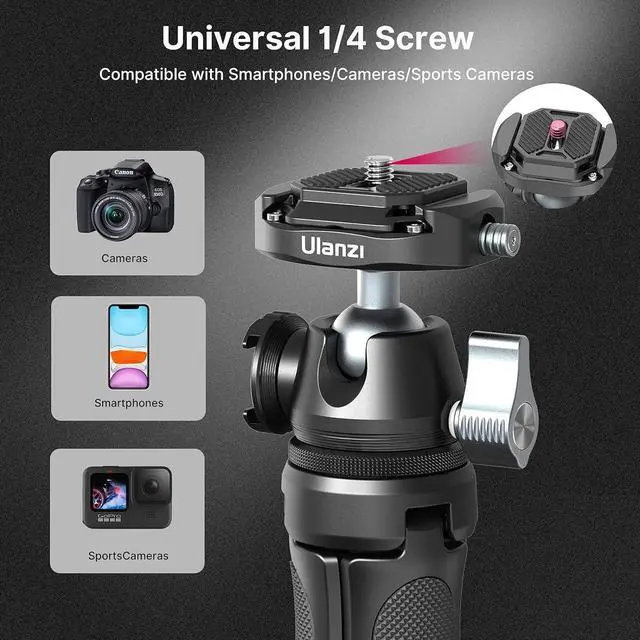 Alt view image 3 of 7 - ULANZI Camera Tripod, MT-46 Aluminum Alloy Phone Tripod for Camera with F38 Quick Release Plate, 4 Levels Adjustment 360 Ball Head with Cold Shoe Lightweight Portable Vlog Travel Selfie Stick for DSLR