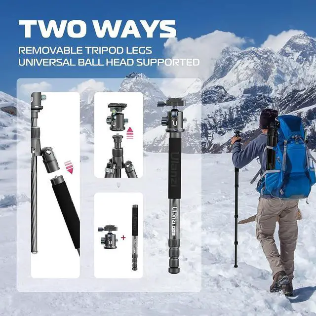 Alt view image 4 of 7 - ULANZI Professional Camera Tripod, 68.5" Lightweight Carbon Fiber Trabel Tripod with Arca Quick Release 1/4" Screw & 360° Ballhead, for Most Cameras/DSLR/Projector, Weight 3.55lbs, Maxload 33lbs