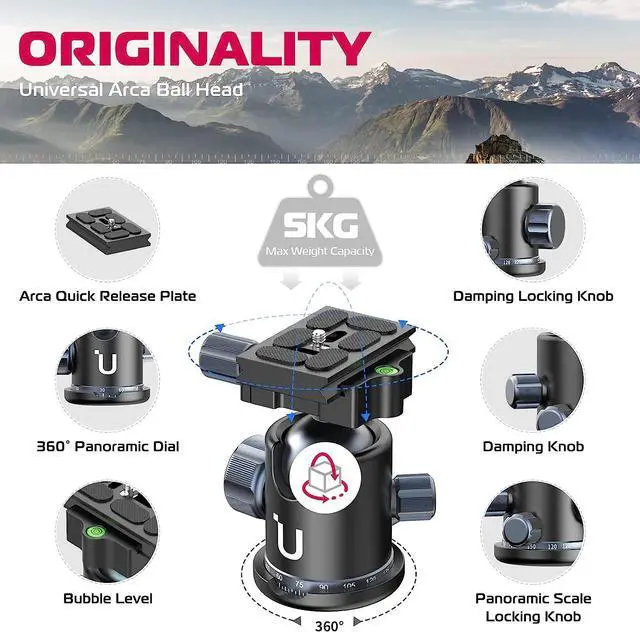 Alt view image 2 of 7 - ULANZI Professional Camera Tripod, 68.5" Lightweight Carbon Fiber Trabel Tripod with Arca Quick Release 1/4" Screw & 360° Ballhead, for Most Cameras/DSLR/Projector, Weight 3.55lbs, Maxload 33lbs