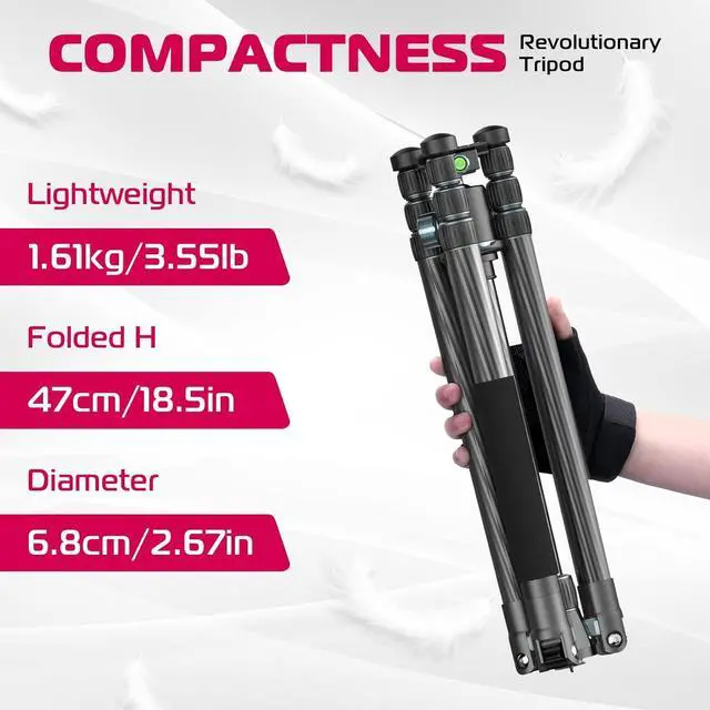 Alt view image 7 of 7 - ULANZI Professional Camera Tripod, 68.5" Lightweight Carbon Fiber Trabel Tripod with Arca Quick Release 1/4" Screw & 360° Ballhead, for Most Cameras/DSLR/Projector, Weight 3.55lbs, Maxload 33lbs