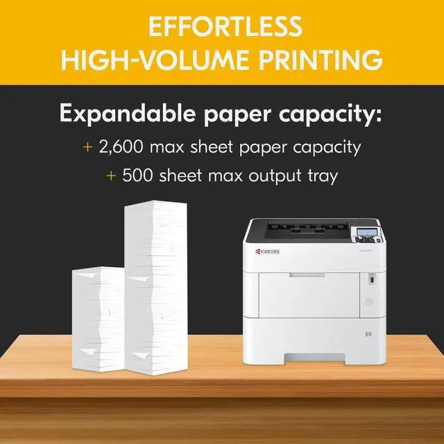 Alt view image 5 of 7 - KYOCERA ECOSYS PA5500x Monochrome Laser Printer, 57 ppm, 600 x 600 dpi and Up to Fine 1200 dpi, 600 Sheet Tray, 100 Sheet MPT, Duplex, 5 Line LCD w/Hard Key Panel, Gigabit Ethernet, USB, 512 MB