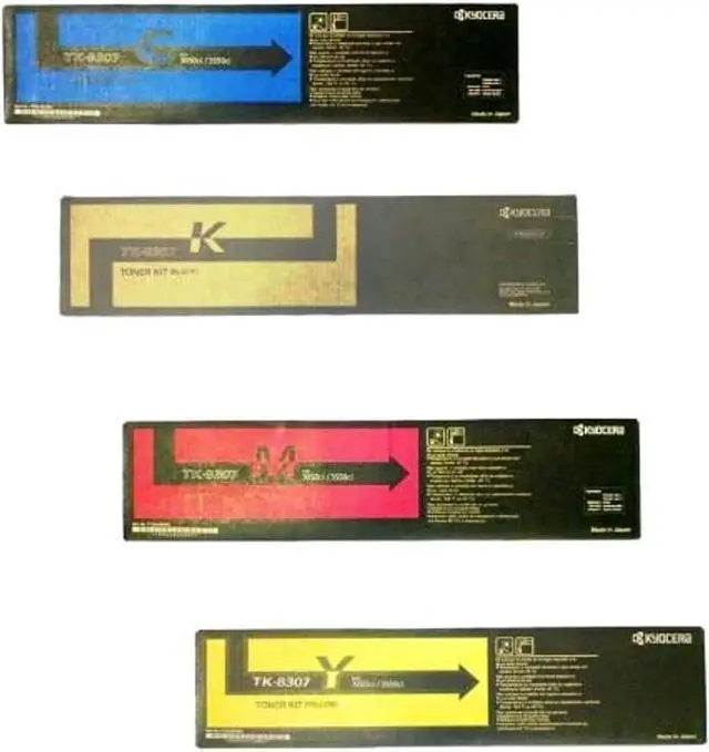 Main image of Kyocera TK-8307 Toner Cartridge Set; Compatible with TASKalfa 3550ci; Contains (1) TK-8307K Black Toner, (1) TK-8307C Cyan Toner, (1) TK-8307M Magenta Toner and (1) TK-8307Y Yellow Toner Cartridge
