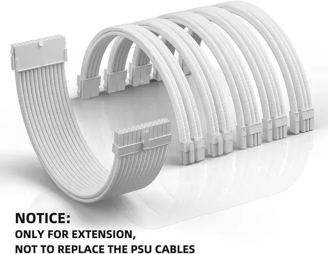 Alt view image 7 of 7 - Power Supply Sleeved Cable, 16 AWG PSU Extension Cable Kit of White Connector, 1x24Pin/2x4+4 EPS/3x6+2 PCI-E, 30cm Length with Combs-White