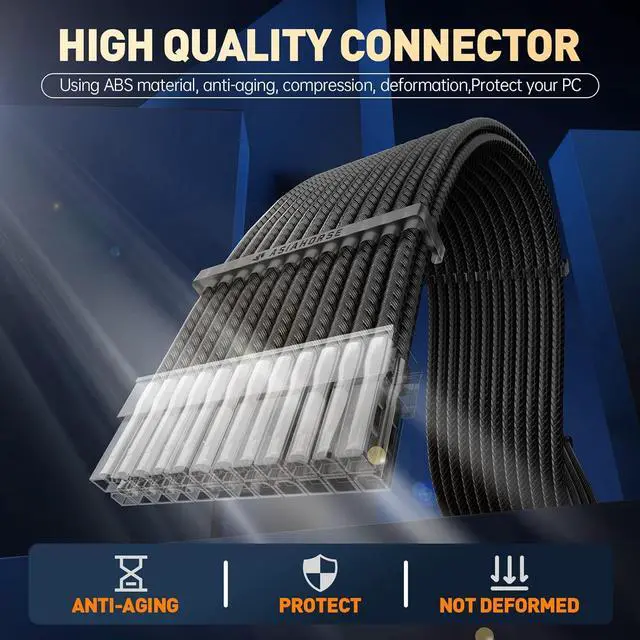 Alt view image 3 of 6 - Power Supply Sleeved Cable, 16 AWG PSU Extension Cable Kit of White Connector, 1x24Pin/2x4+4 EPS/3x6+2 PCI-E, 30cm Length with Combs - Black