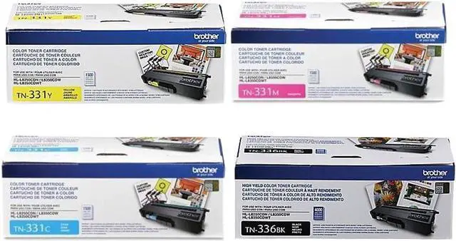 Main image of Brother Genuine TN336BK, TN331C, TN331M, TN331Y Black/ Cyan/ Magenta/ Yellow Toner Cartridge, 4-Pack