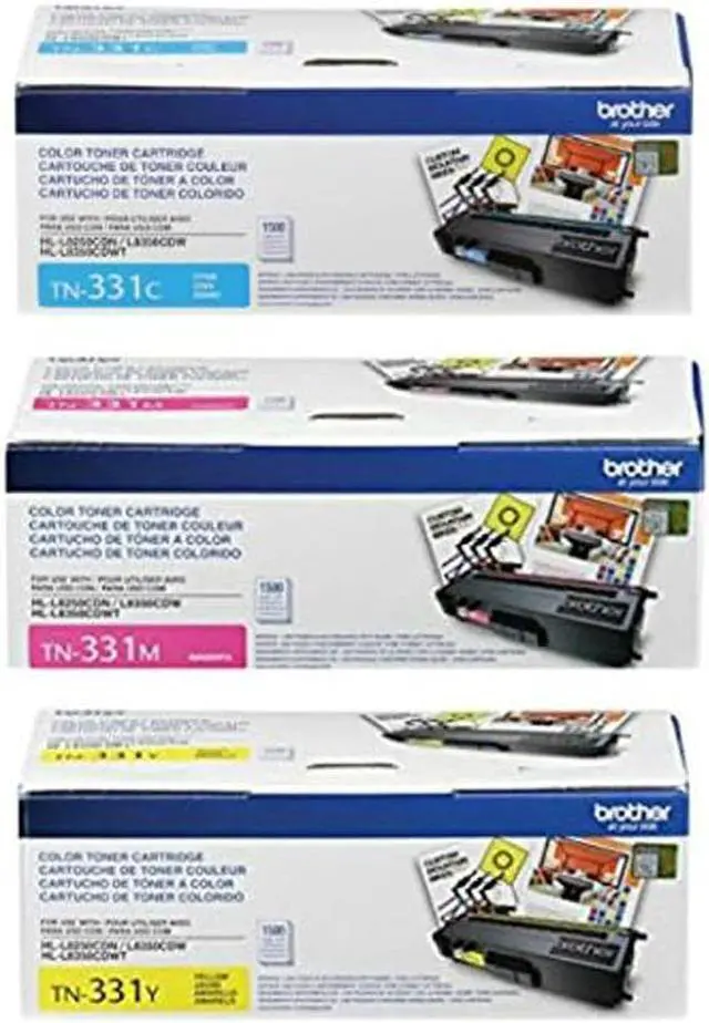 Main image of Brother Genuine TN331C, TN331M, TN331Y Color Laser Cyan, Magenta and Yellow Toner Cartridge Set