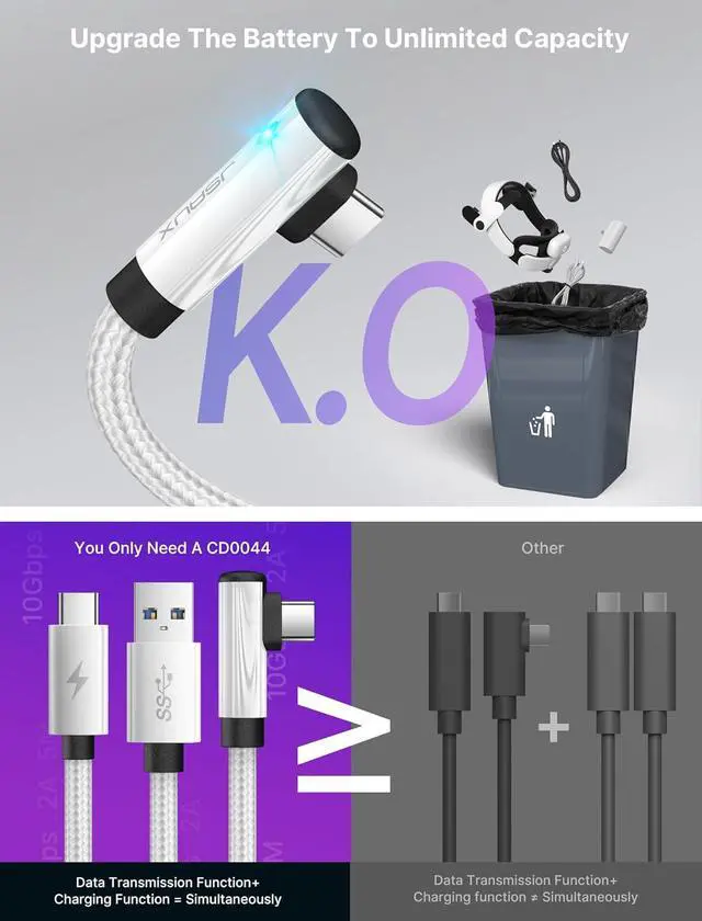 Alt view image 7 of 7 - Link Cable 16FT Compatible with Meta/Oculus Quest 3/2 Accessories Charging While Playing | Play All Day Without Battery Pack  USB 3.0 High Speed Charger Compatible with Quest 3 2 1 Pro Pico 4