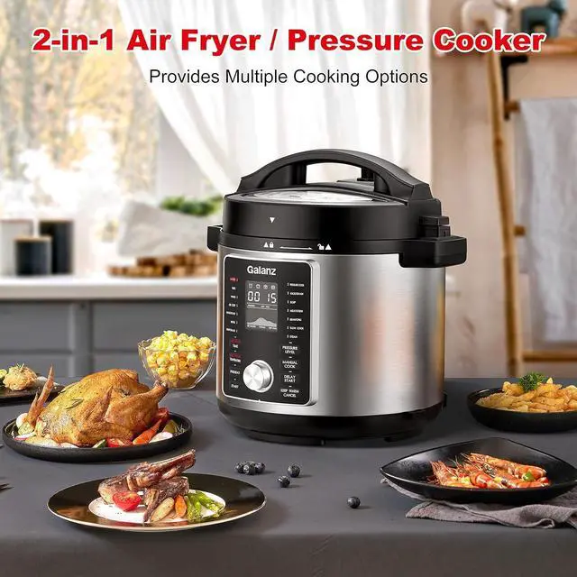 Alt view image 3 of 7 - Galanz 12-in-1 Electric Pressure Cooker & Air Fryer with 12 Preset Programs Including Slow Cook, AirFry, Dehydrate, Rice, Grill, Roast, Steam, Beans, Stew, Warm, 6 Qt, 1000W/1500W, Stainless Steel