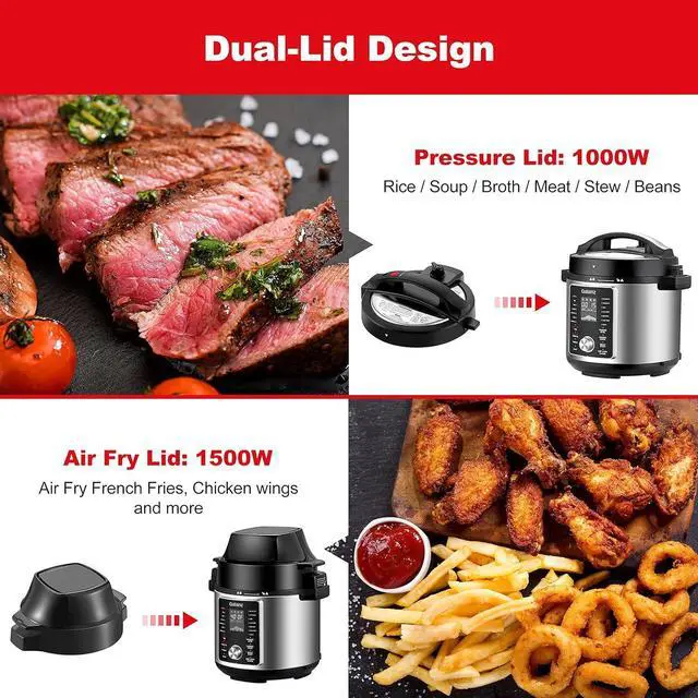 Alt view image 4 of 7 - Galanz 12-in-1 Electric Pressure Cooker & Air Fryer with 12 Preset Programs Including Slow Cook, AirFry, Dehydrate, Rice, Grill, Roast, Steam, Beans, Stew, Warm, 6 Qt, 1000W/1500W, Stainless Steel