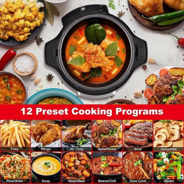 Alt view image 5 of 7 - Galanz 12-in-1 Electric Pressure Cooker & Air Fryer with 12 Preset Programs Including Slow Cook, AirFry, Dehydrate, Rice, Grill, Roast, Steam, Beans, Stew, Warm, 6 Qt, 1000W/1500W, Stainless Steel