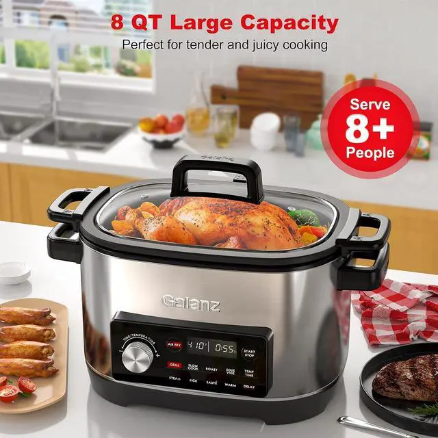 Alt view image 5 of 7 - Galanz 8-in-1 Multi Cooker with Air Fry, Sous Vide, Rice, Sauté, Slow Cook, Steam, Roast, & Grill - Removable 8 QT Cooking Bowl, 8 Pre-Set Programs, Stainless Steel