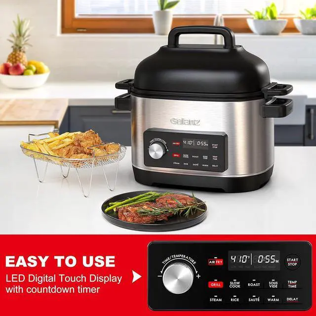 Alt view image 4 of 7 - Galanz 8-in-1 Multi Cooker with Air Fry, Sous Vide, Rice, Sauté, Slow Cook, Steam, Roast, & Grill - Removable 8 QT Cooking Bowl, 8 Pre-Set Programs, Stainless Steel