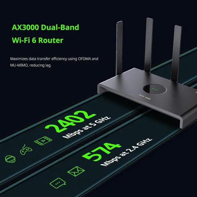 Alt view image 7 of 7 - AX3000 Wi-Fi 6 Router, Dual Band Internet, 802.11ax Wireless, Coverage up to 3,000 Sq. Ft., Gigabit Wan Aggregation, WPA3, Smart VPN for Large Home