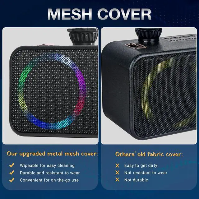 Alt view image 6 of 7 - Karaoke Microphone Machine Kids Adults, Karaoke Machine Bluetooth Sound Effects, Bluetooth Wireless Speakers Karaoke Machine LED Light TF Card/USB Portable Home Party Outdoor/Indoor, 15W