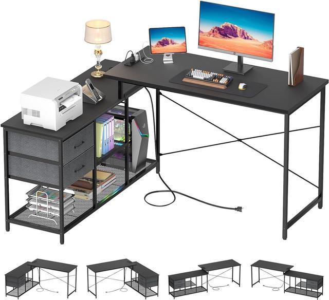 L-Shaped Computer Desk Home Office Study Table Corner Desk with Shelves  Drawer