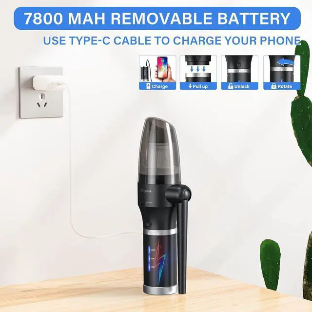 Alt view image 5 of 6 - Compressed Air Duster & Vacuum, 77000 RPM Cordless Air Duster, 3 in1 Air Blower, Detachable Battery, Replaces for Air Cans, Keyboard Cleaner, Vacuum Cleaner for pc