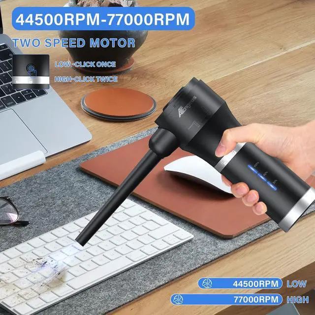 Alt view image 3 of 6 - Compressed Air Duster & Vacuum, 77000 RPM Cordless Air Duster, 3 in1 Air Blower, Detachable Battery, Replaces for Air Cans, Keyboard Cleaner, Vacuum Cleaner for pc