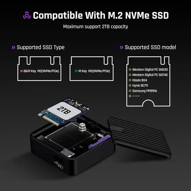 Alt view image 7 of 7 - M.2 2230 NVMe SSD Enclosure,Support 3s PLP Prevents Write Data Loss,USB 3.2 Gen 2 Type-C (10 Gbps), fits NVMe PCIe, Exclusive to Size 2230,Support M-Key B+M Key UASP