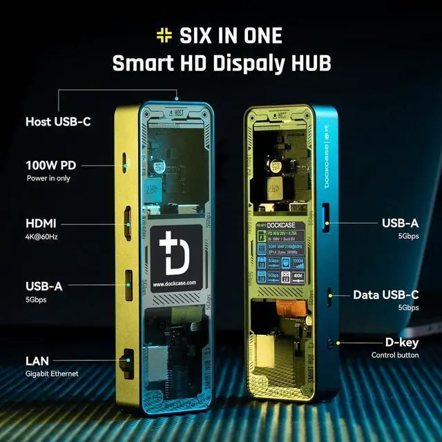 Alt view image 7 of 7 - Visual Smart USB C Hub (6-in-1) with HDMI Port 4K@60Hz,Gigabit Ethernet,USB-C and 2 USB-A 5Gbps Data Ports, 100w PD Power Delivery, for MacBook Air/Pro, XPS, and More - Silver