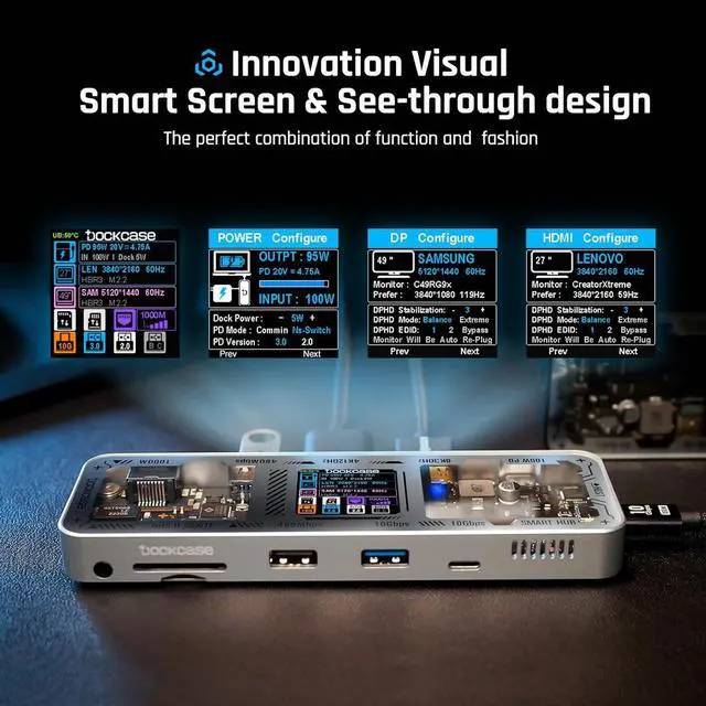 Alt view image 2 of 7 - USB C Hub (10-in-1) with 4K@60Hz HDMI and DP, Gigabit Ethernet, 1 USB-C and 3 USB-A Ports, 100w PD Power Delivery, UHS-II TF/SD Card Slot for MacBook Air/Pro, XPS, and More