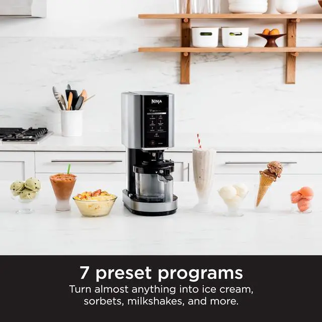 Alt view image 3 of 7 - Ninja CREAMi Ice Cream Maker, for Gelato, Mix-ins, Milkshakes, Sorbet, Smoothie Bowls & More, 7 One-Touch Programs, with (2) Pint Containers & Lids, Compact Size, Perfect for Kids, Silver
