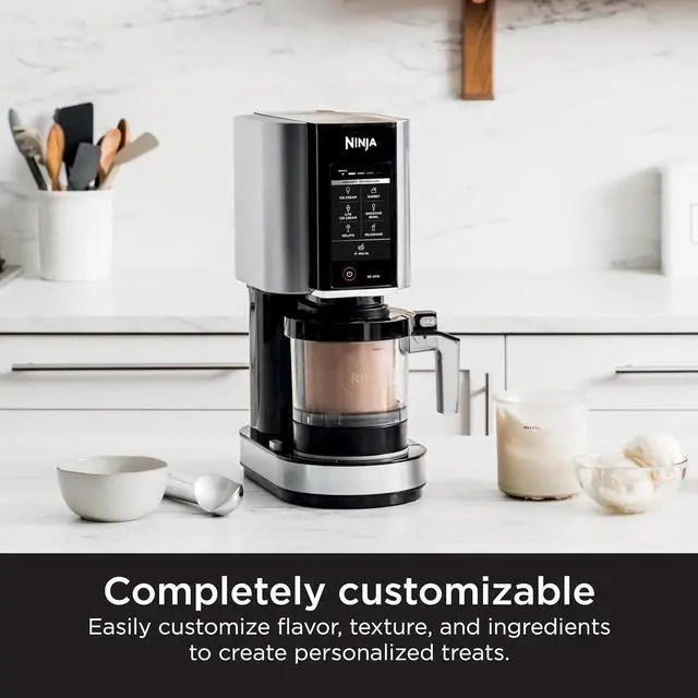 Alt view image 4 of 7 - Ninja CREAMi Ice Cream Maker, for Gelato, Mix-ins, Milkshakes, Sorbet, Smoothie Bowls & More, 7 One-Touch Programs, with (2) Pint Containers & Lids, Compact Size, Perfect for Kids, Silver