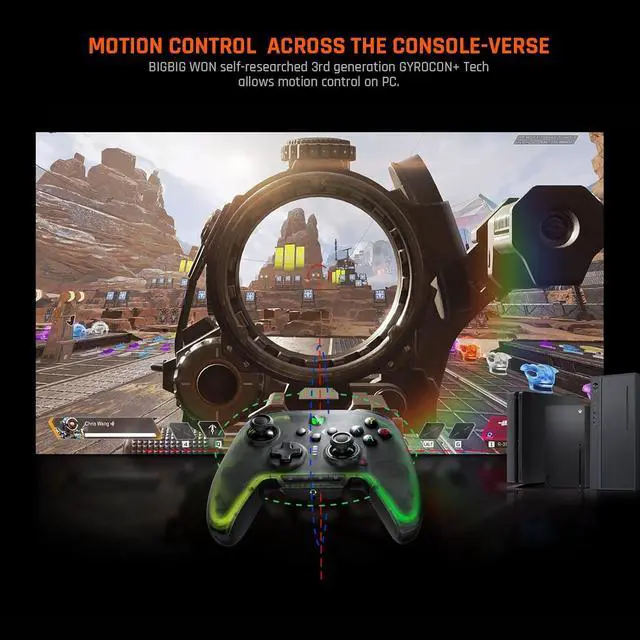 Alt view image 3 of 7 - BIGBIG WON Wireless Controller, Rainbow 2 Pro PC Controllers Motion Aiming, Hall Triggers, ALPS Joystick, Custom Button, 3.5mm Audio Gaming Controller for PC Windows/Android/iOS/Switch Controllers