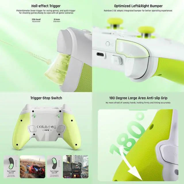 Alt view image 7 of 7 - PC Controllers for Gaming, BIGBIG WON Rainbow 2 SE Wireless Controller Motion Aim, Hall Effect Trigger, 12-bit ADC, 3 Sets Joysticks, 4-way&8-way D-pad Controller for Switch/PC/Android/iOS