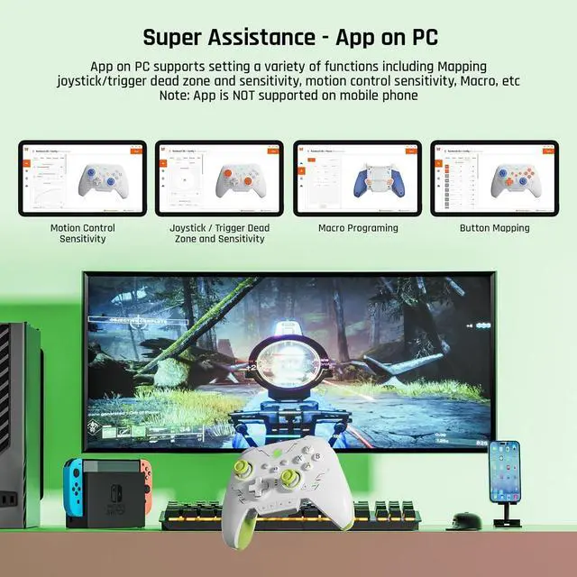 Alt view image 3 of 7 - PC Controllers for Gaming, BIGBIG WON Rainbow 2 SE Wireless Controller Motion Aim, Hall Effect Trigger, 12-bit ADC, 3 Sets Joysticks, 4-way&8-way D-pad Controller for Switch/PC/Android/iOS