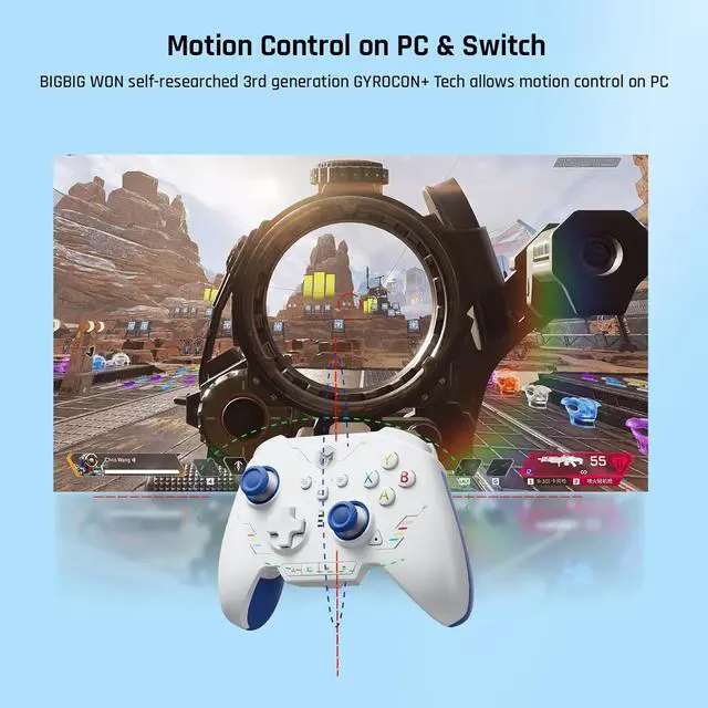 Alt view image 3 of 7 - PC Controllers for Gaming, BIGBIG WON Rainbow 2 SE Wireless Controller Motion Aim, Hall Effect Trigger, 12-bit ADC, 3 Sets Joysticks, 4-way&8-way D-pad Controller for Switch/PC/Android/iOS Blue