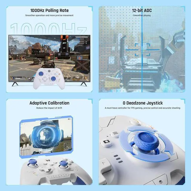 Alt view image 5 of 7 - PC Controllers for Gaming, BIGBIG WON Rainbow 2 SE Wireless Controller Motion Aim, Hall Effect Trigger, 12-bit ADC, 3 Sets Joysticks, 4-way&8-way D-pad Controller for Switch/PC/Android/iOS Blue