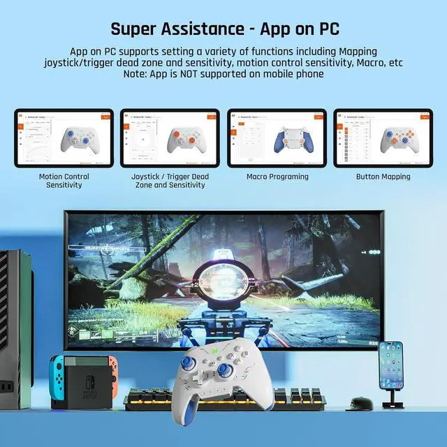 Alt view image 7 of 7 - PC Controllers for Gaming, BIGBIG WON Rainbow 2 SE Wireless Controller Motion Aim, Hall Effect Trigger, 12-bit ADC, 3 Sets Joysticks, 4-way&8-way D-pad Controller for Switch/PC/Android/iOS Blue