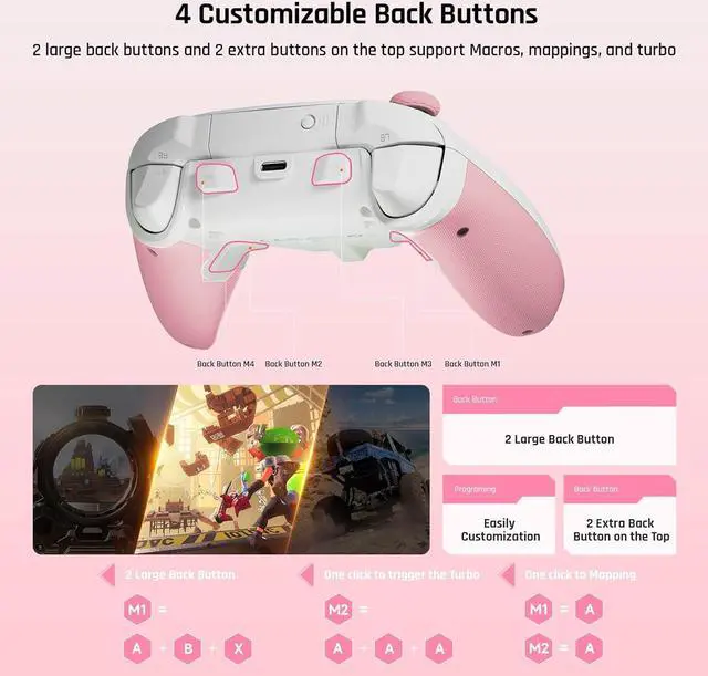 Alt view image 4 of 7 - PC Controllers for Gaming, BIGBIG WON Rainbow 2 SE Wireless Controller Motion Aim, Hall Effect Trigger, 12-bit ADC, 3 Sets Joysticks, 4-way&8-way D-pad Controller for Switch/PC/Android/iOS Pink