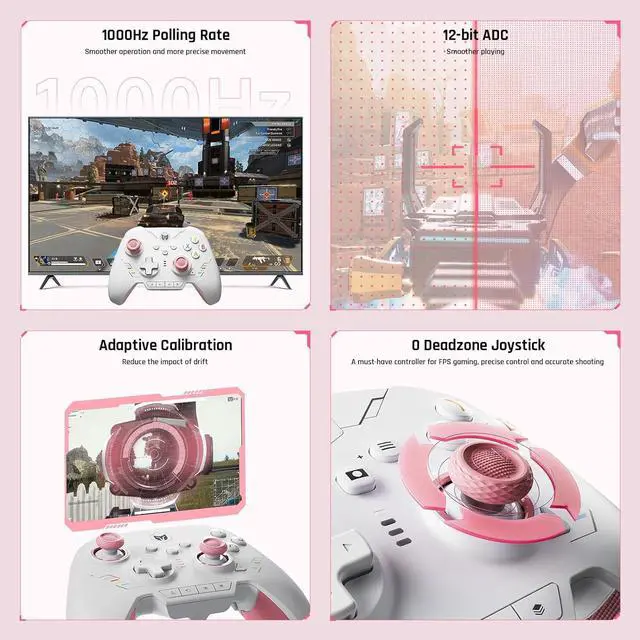 Alt view image 5 of 7 - PC Controllers for Gaming, BIGBIG WON Rainbow 2 SE Wireless Controller Motion Aim, Hall Effect Trigger, 12-bit ADC, 3 Sets Joysticks, 4-way&8-way D-pad Controller for Switch/PC/Android/iOS Pink