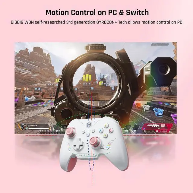 Alt view image 3 of 7 - PC Controllers for Gaming, BIGBIG WON Rainbow 2 SE Wireless Controller Motion Aim, Hall Effect Trigger, 12-bit ADC, 3 Sets Joysticks, 4-way&8-way D-pad Controller for Switch/PC/Android/iOS Pink