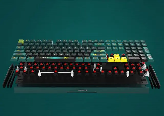 Alt view image 5 of 5 - Cherry MX 3.0S Wired Mechanical Keyboard Pokemon Pikachu Special Edition , Aluminum Housing Built Cherry Without Steel Structure w/Cherry Red Switches