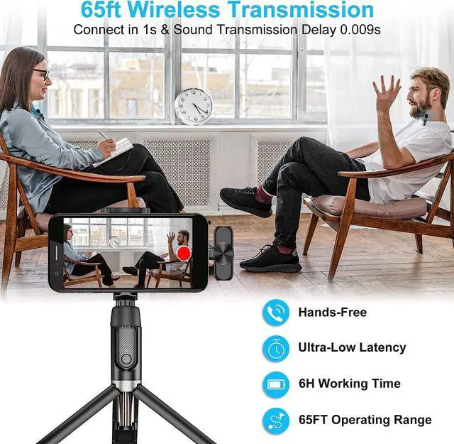Alt view image 6 of 7 - Wireless Microphones for Android Phone & Computer/Laptop, Mini Professional Wireless Lavalier Microphone for Video Recording Podcast Cordless Lapel Mic with USB C