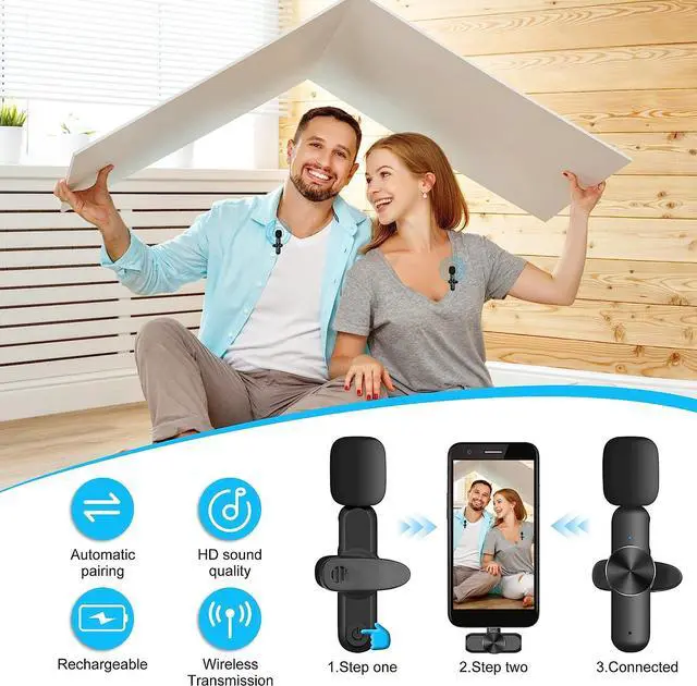 Alt view image 4 of 7 - Wireless Microphones for Android Phone & Computer/Laptop, Mini Professional Wireless Lavalier Microphone for Video Recording Podcast Cordless Lapel Mic with USB C