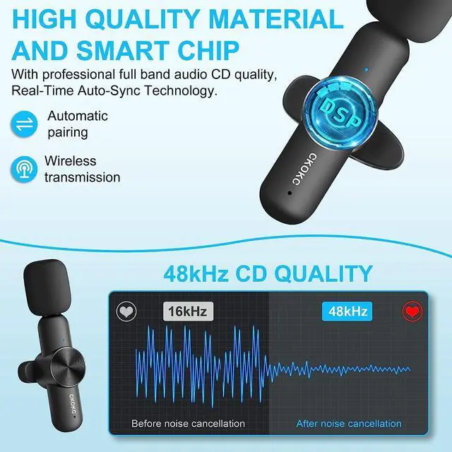 Alt view image 5 of 7 - Wireless Microphones for Android Phone & Computer/Laptop, Mini Professional Wireless Lavalier Microphone for Video Recording Podcast Cordless Lapel Mic with USB C