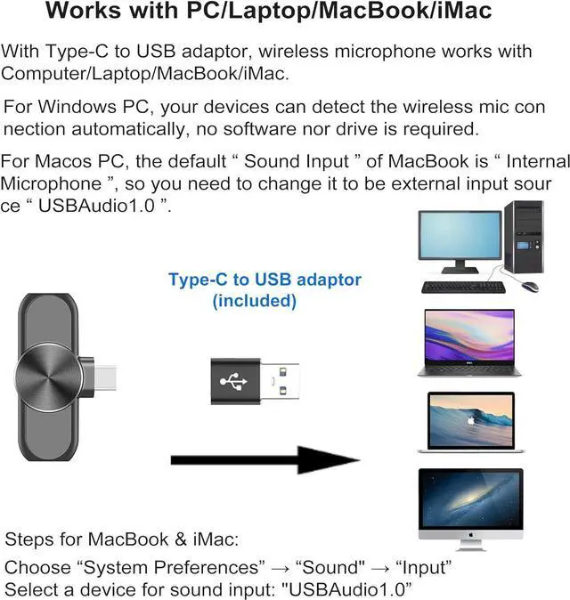 Alt view image 7 of 7 - Wireless Microphones for Android Phone & Computer/Laptop, Mini Professional Wireless Lavalier Microphone for Video Recording Podcast Cordless Lapel Mic with USB C