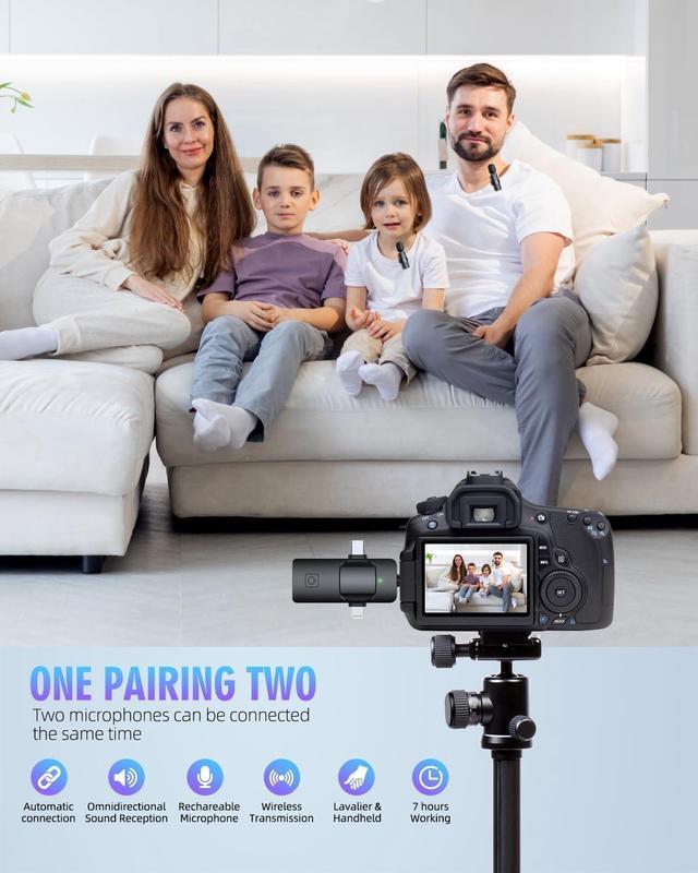 Alt view image 5 of 7 - 3 in 1 Wireless Lavalier Microphones for iPhone, iPad, Android, Camera, USB-C Microphone, 7-Hour Battery, Mini Microphone with Noise Reduction for Video Recording, Vlog, YouTube, TikTok