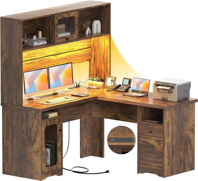 Modern L shape desk with hutch and file storage