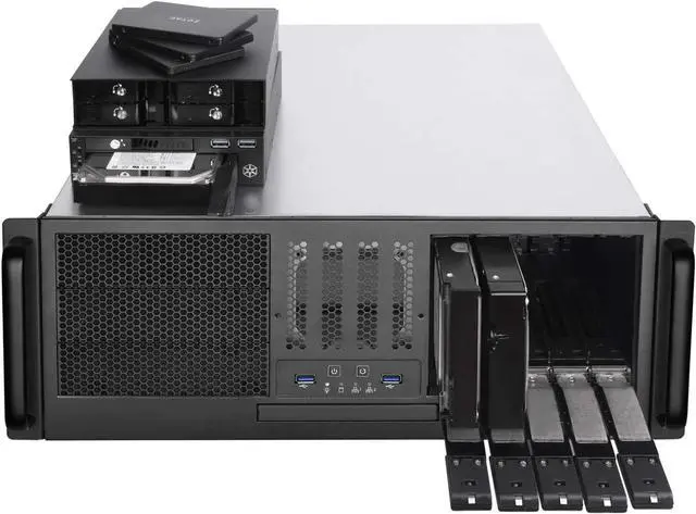 Alt view image 3 of 13 - SilverStone Technology RM41-H08 4U Rackmount Server Case with 5 x 3.5 Hot-Swappable Bay and 3 x 5.25 Bays with USB 3.1 Gen 1 RM41-H08-x