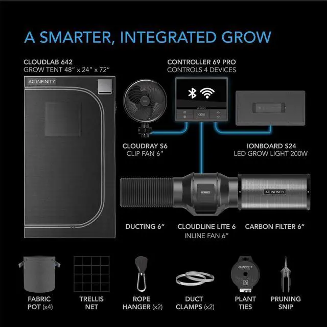 Alt view image 2 of 7 - Advance Grow System 2x4, 2-Plant Kit, WiFi-Integrated Grow Tent Kit, Automate Ventilation, Circulation, Schedule Full Spectrum Samsung LM301B LED Grow Light, 2000D Mylar Tent