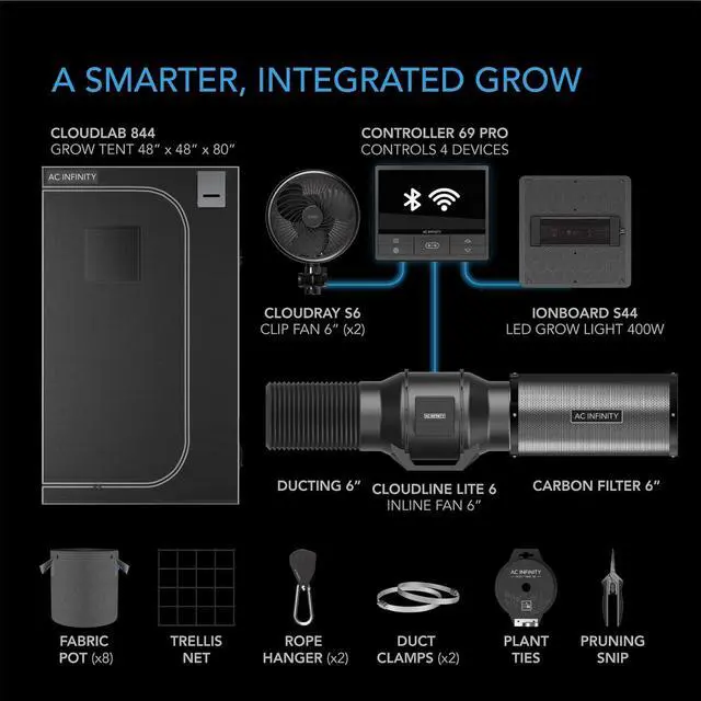 Alt view image 2 of 7 - Advance Grow System 4x4, 4-Plant Kit, WiFi-Integrated Grow Tent Kit, Automate Ventilation, Circulation, Schedule Full Spectrum Samsung LM301B LED Grow Light, 2000D Mylar Tent