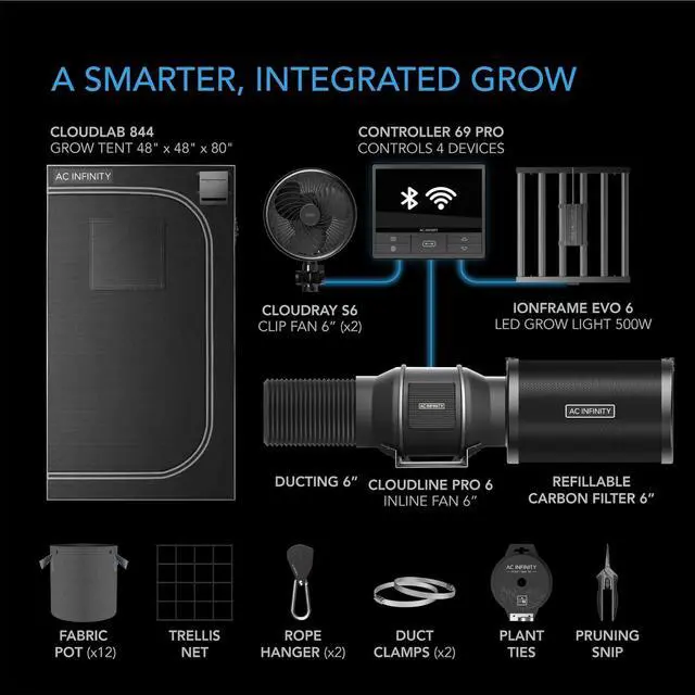 Alt view image 2 of 7 - AC Infinity Advance Grow System PRO 4x4, 4-Plant Kit, WiFi-Integrated Grow Tent Kit, Automate Ventilation, Circulation, Schedule Full Spectrum Samsung LM301H EVO Bar LED Grow Light, 2000D Mylar Tent